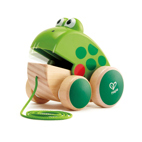 हेप मेंढक पुल-साथ | लकड़ी के मेंढक फ्लाई खाने के लिए टॉडलर खिलौना, उज्ज्वल रंग
