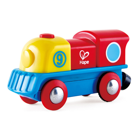 ह्प मल्टी-कलर्ड ट्रेन | बटन संचालित ब्रेव लिटिल इंजन, असाधारण बैटरी संचालित ट्रेन, लाल, पीला + नीला खत्म